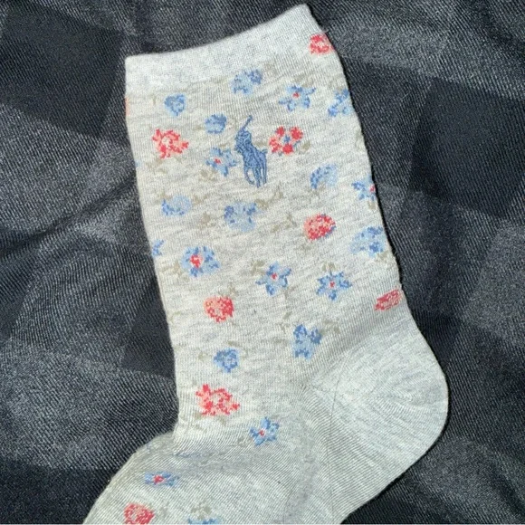 POLO Ralph Lauren Light Gray Floral Socks Vintage - Picture 4 of 9